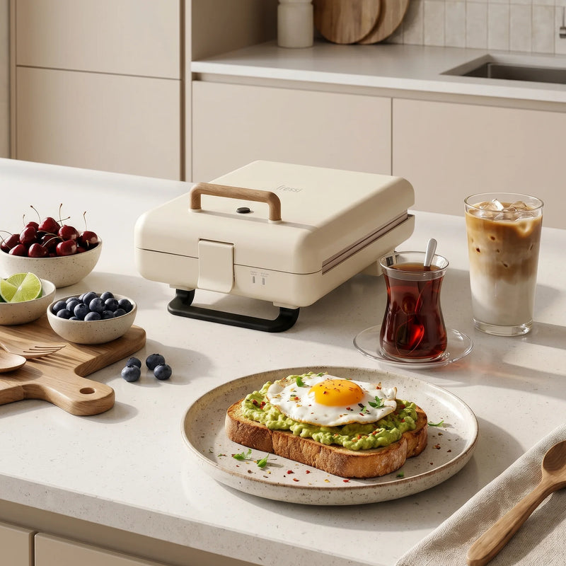 FR-TM26 Duobello Çıkarılabilir Plakalı 4 Dilim Tost Makinesi - Krem