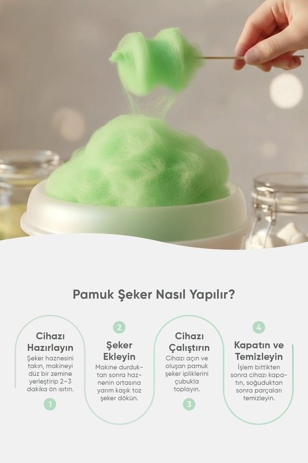 FR-PM01 CottoFun Çelik Hazneli 500W Pamuk Şeker Makinesi - Yeşil