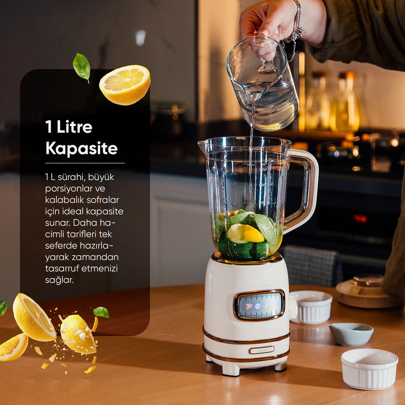 FR-BL01 Retroblend Kişisel Blender Seti Öğütücülü Smoothie Şişeli Blender 1,0 Litre Blendir Seti - Krem