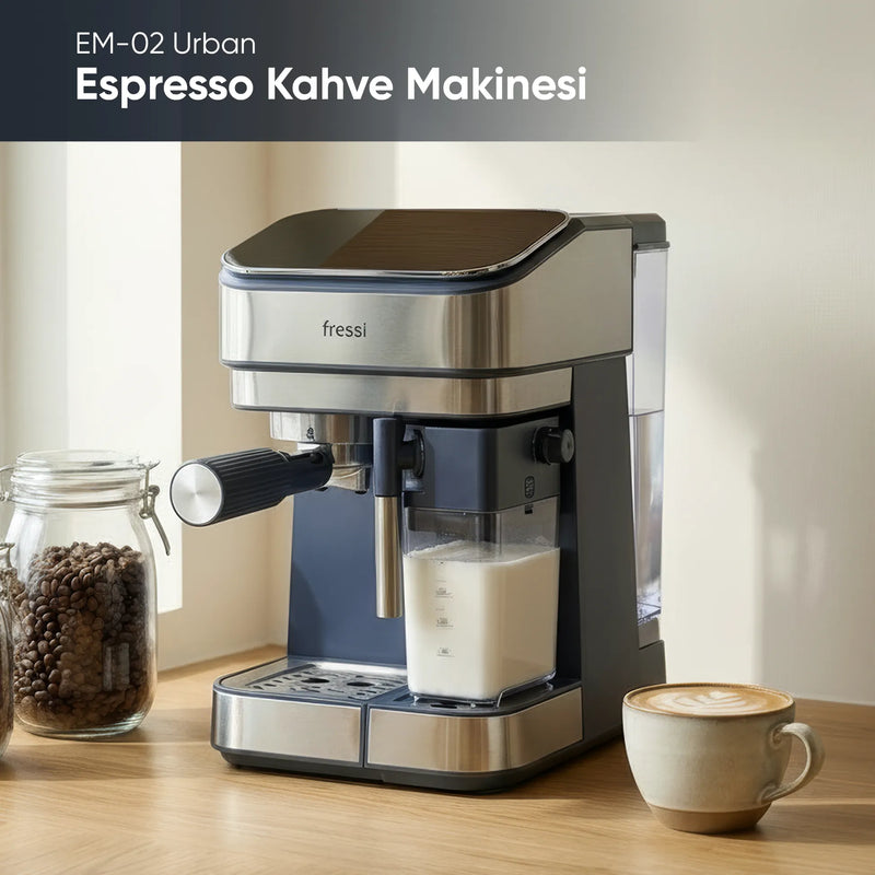 EM-02 Urban 1,5L 20Bar Tam Otomatik Kahve Lacivert Espresso Makinesi