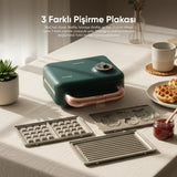 FR-TM51 Triochef Çıkarılabilir Yapışmaz Plakalı Ikili Waffle Ve Tost Makinesi - Yeşil