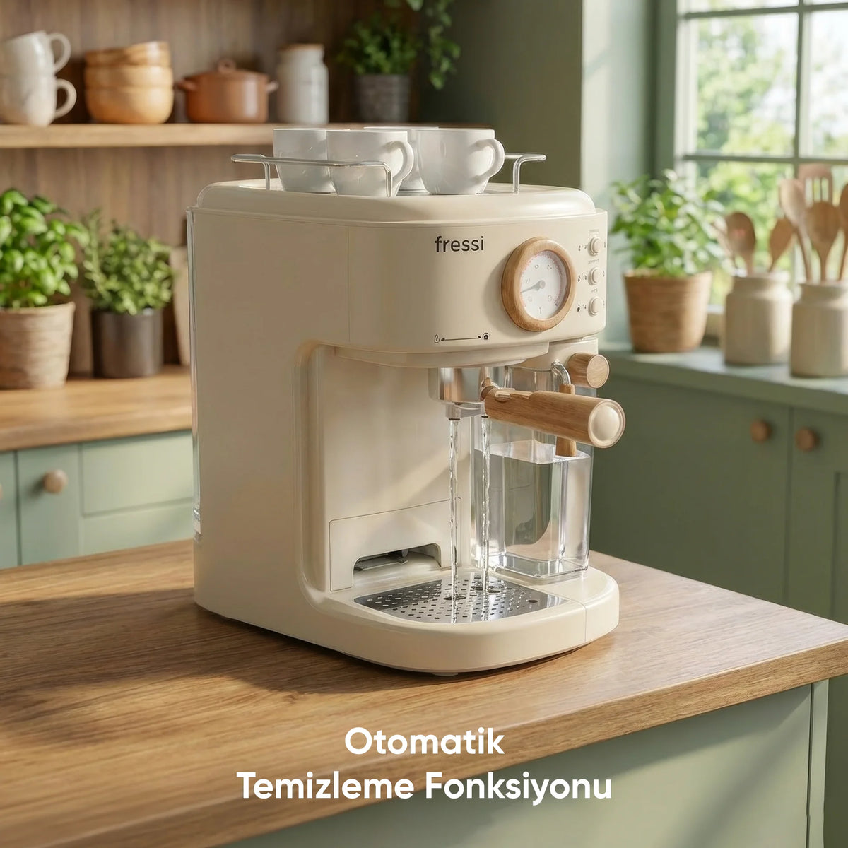 EM-411 Retro Mavera Ahşap Detaylı 20 Bar Krem Espresso Makinesi
