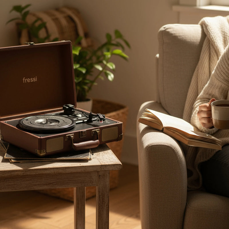 FR-P101 Zenitte Dahili Hoparlörlü Pikap Müzik Kutusu Usb+Rca+Bluetooth - Krem