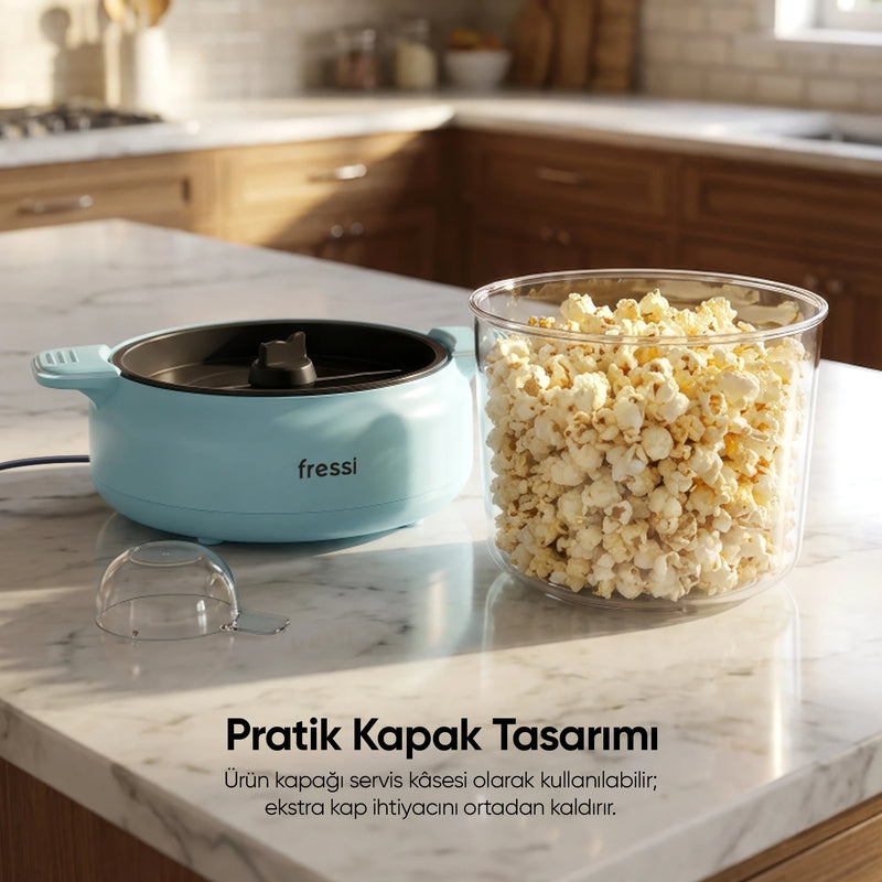 FR-PC06 PopFun Mısır Patlatma Makinesi Otomatik Karıştırma Kapak&Kase 500W Mavi