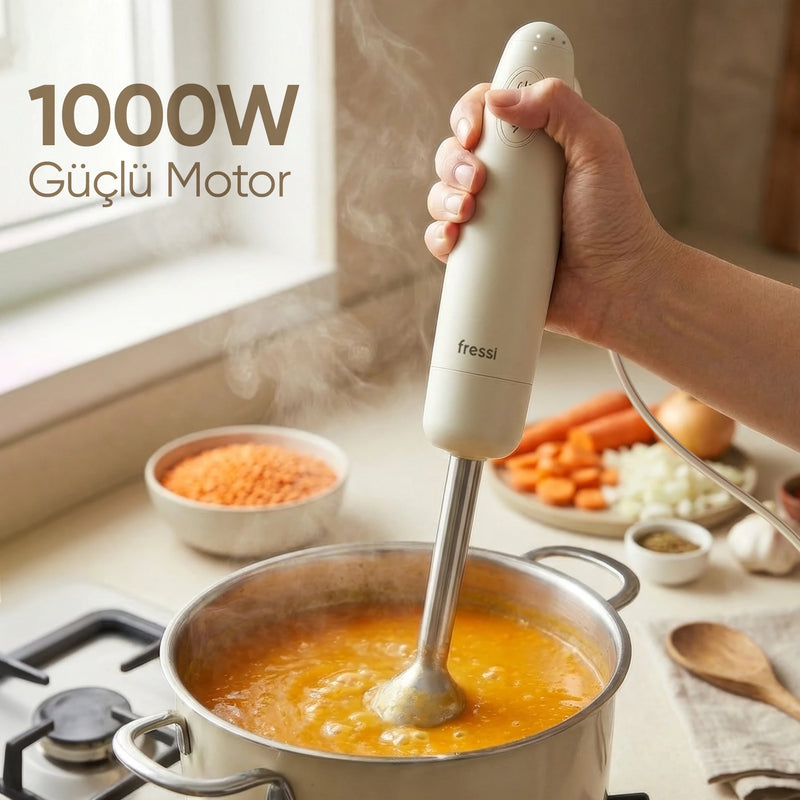 FR-HB271  Çubuk El Blender Paslanmaz Çelik Bıçaklı Turbo 1000W - Krem