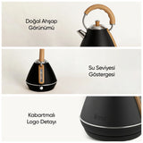 FR-KT07 Retro Mavera 1,7 Litre Ahşap Kulp Detaylı Kettle Su Isıtıcısı - Siyah