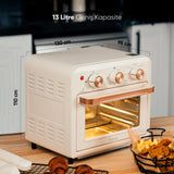 AF-01 Çok Fonksiyonlu Süre Ayarlamalı 13 Litre Xxxl Sıcak Hava Fritözü Akıllı Kore Fırını Airfryer - Krem