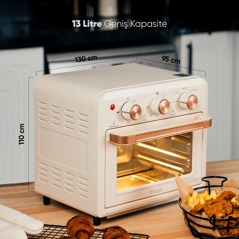 AF-01 Çok Fonksiyonlu Süre Ayarlamalı 13 Litre Xxxl Sıcak Hava Fritözü Akıllı Kore Fırını Airfryer - Krem