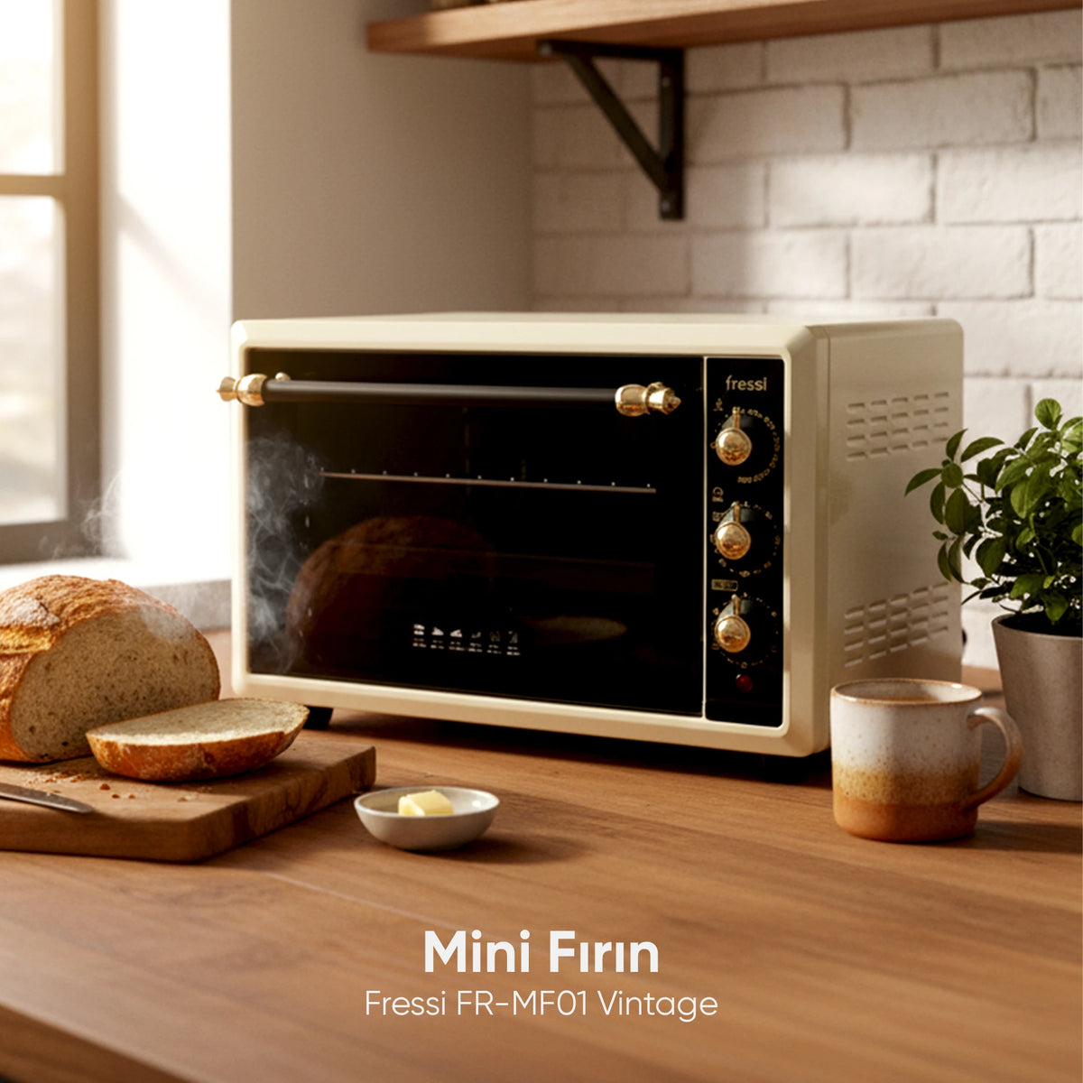 FR-MF01 Vintage Retro Turbo, Lambalı, Termostatlı, Saatli Midi Fırın