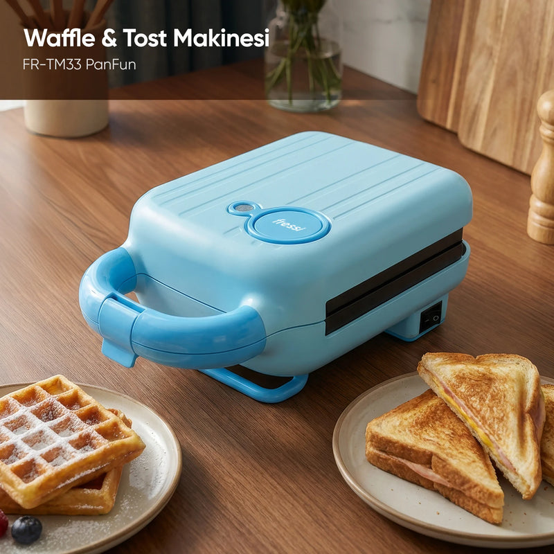 FR-TM33 PanFun Çıkarılabilir Plakalı Tost ve Waffle Makinesi - Mavi
