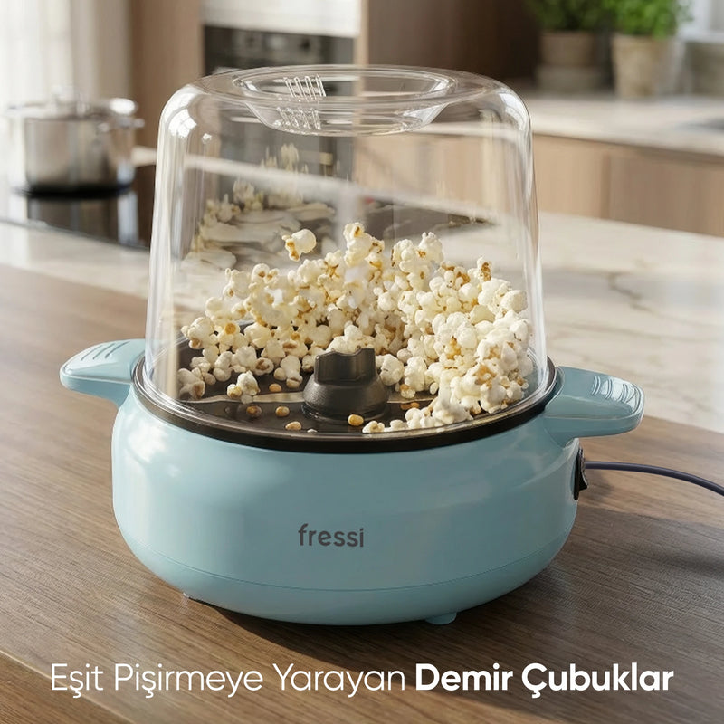 FR-PC06 PopFun Mısır Patlatma Makinesi Otomatik Karıştırma Kapak&Kase 500W Mavi