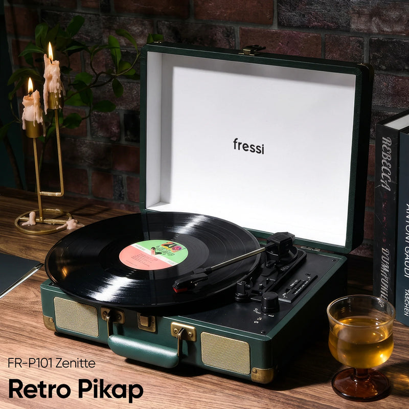 FR-P101 Zenitte Dahili Hoparlörlü Pikap Müzik Kutusu Usb+Rca+Bluetooth - Yeşil