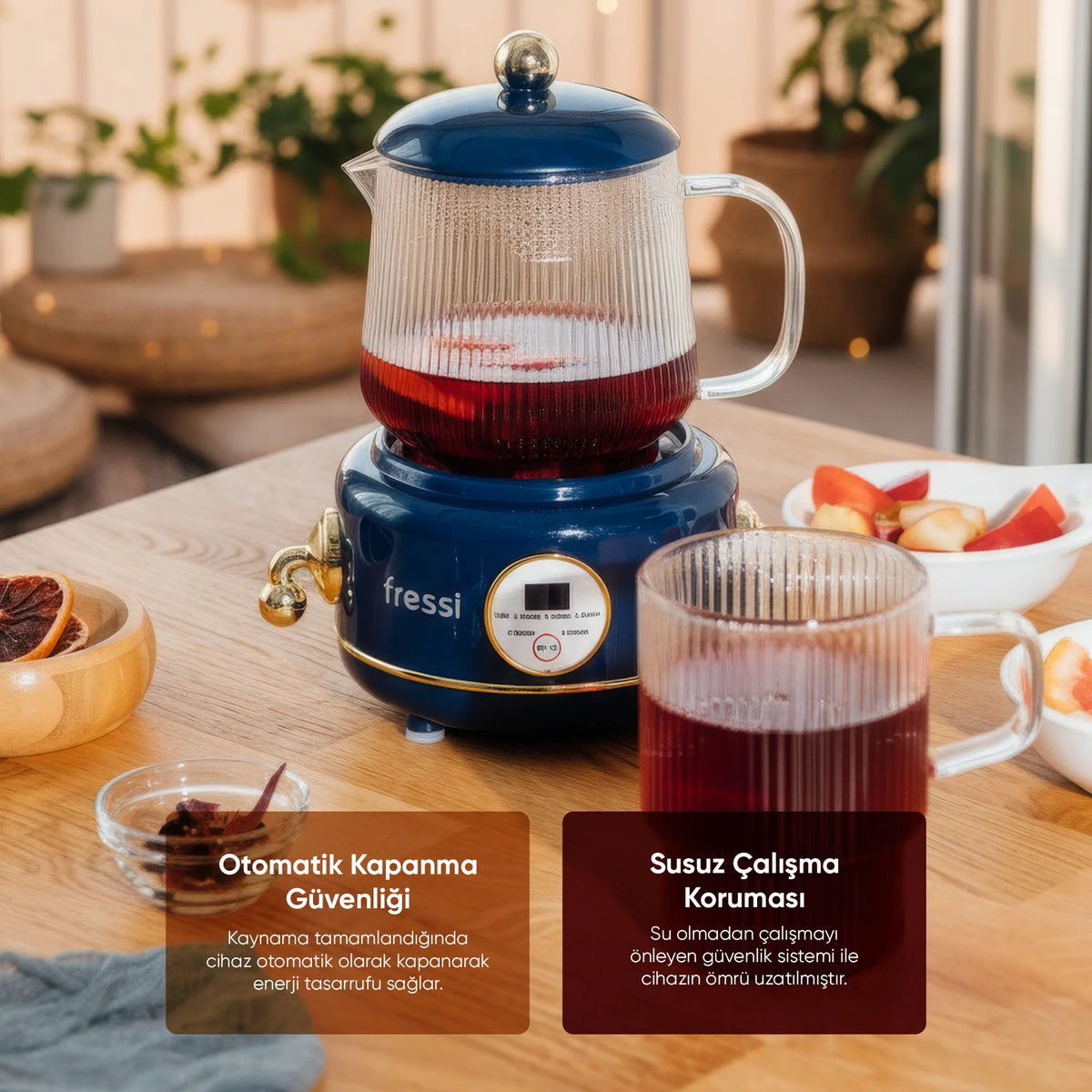 YSB-GC02 Eiffel 600ml Elektrikli Çok Fonksiyonlu Cam Su Isıtıcı Kettle Bitki Çayı Makinesi - Lacivert