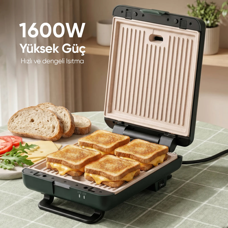 FR-TM26 Duobello Çıkarılabilir Plakalı 4 Dilim Tost Makinesi - Yeşil