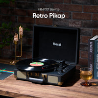 FR-P101 Zenitte Dahili Hoparlörlü Pikap Müzik Kutusu Usb+Rca+Bluetooth - Siyah