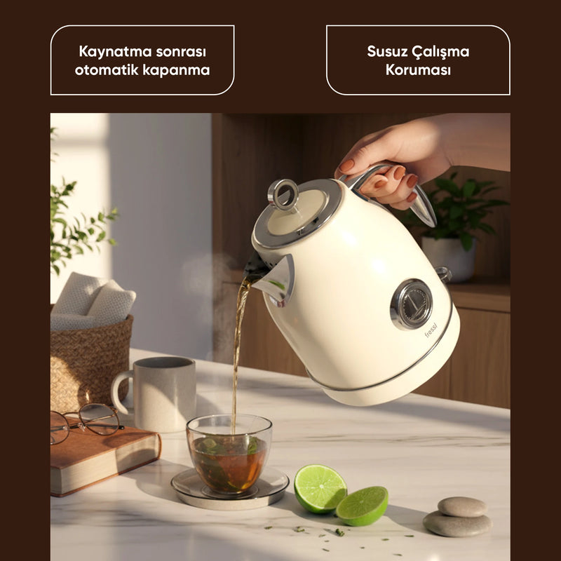 FR-KT05 Vintheat 1,7L Isı Göstergeli Kettle Su Isıtıcısı - Krem