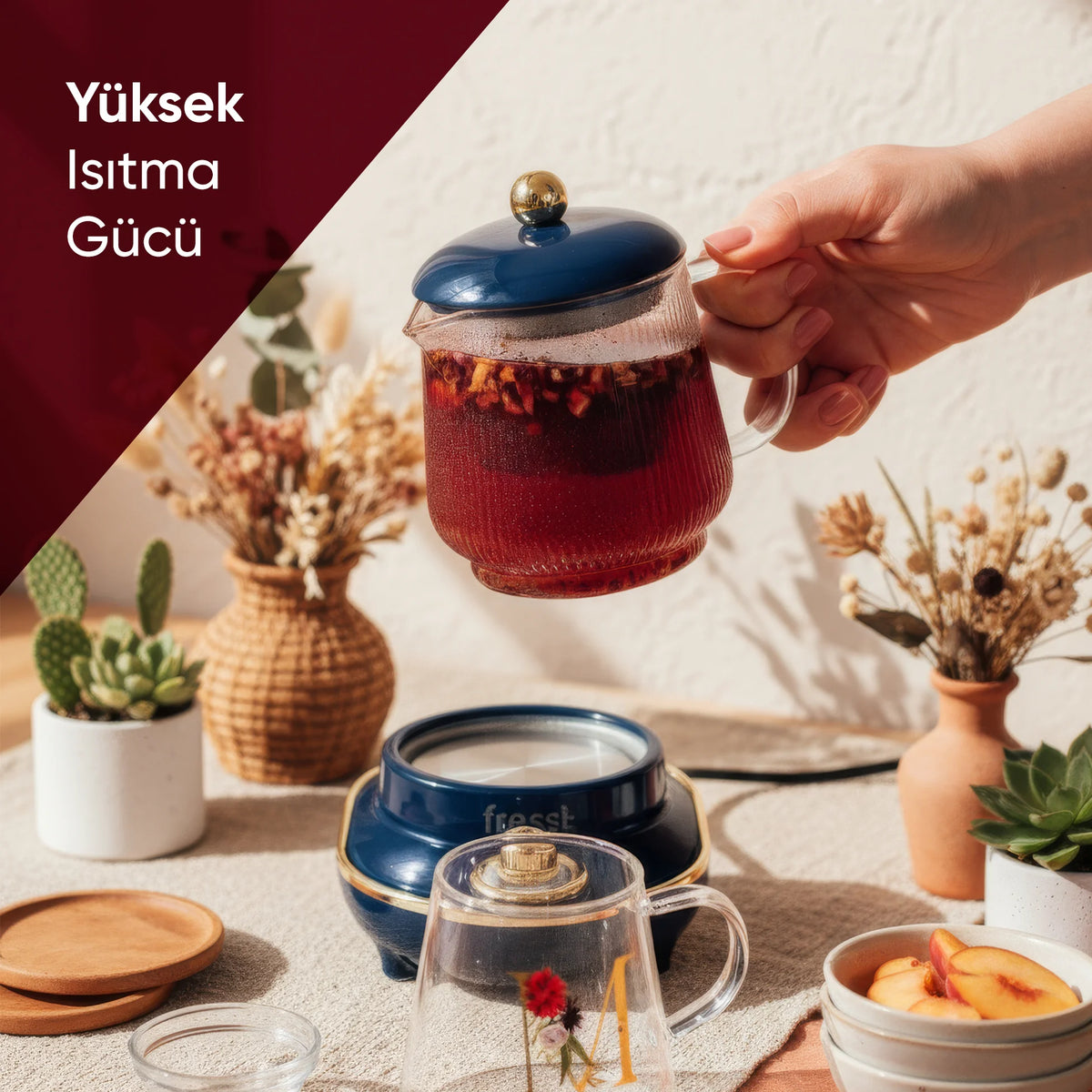 YSB-GC03 Venice 600ml Elektrikli Çok Fonksiyonlu Cam Su Isıtıcı Kettle Bitki Çayı Makinesi - Lacivert