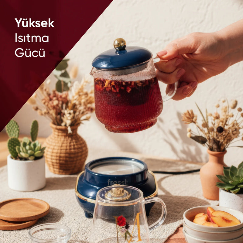 YSB-GC03 Venice 600ml Elektrikli Çok Fonksiyonlu Cam Su Isıtıcı Kettle Bitki Çayı Makinesi - Lacivert