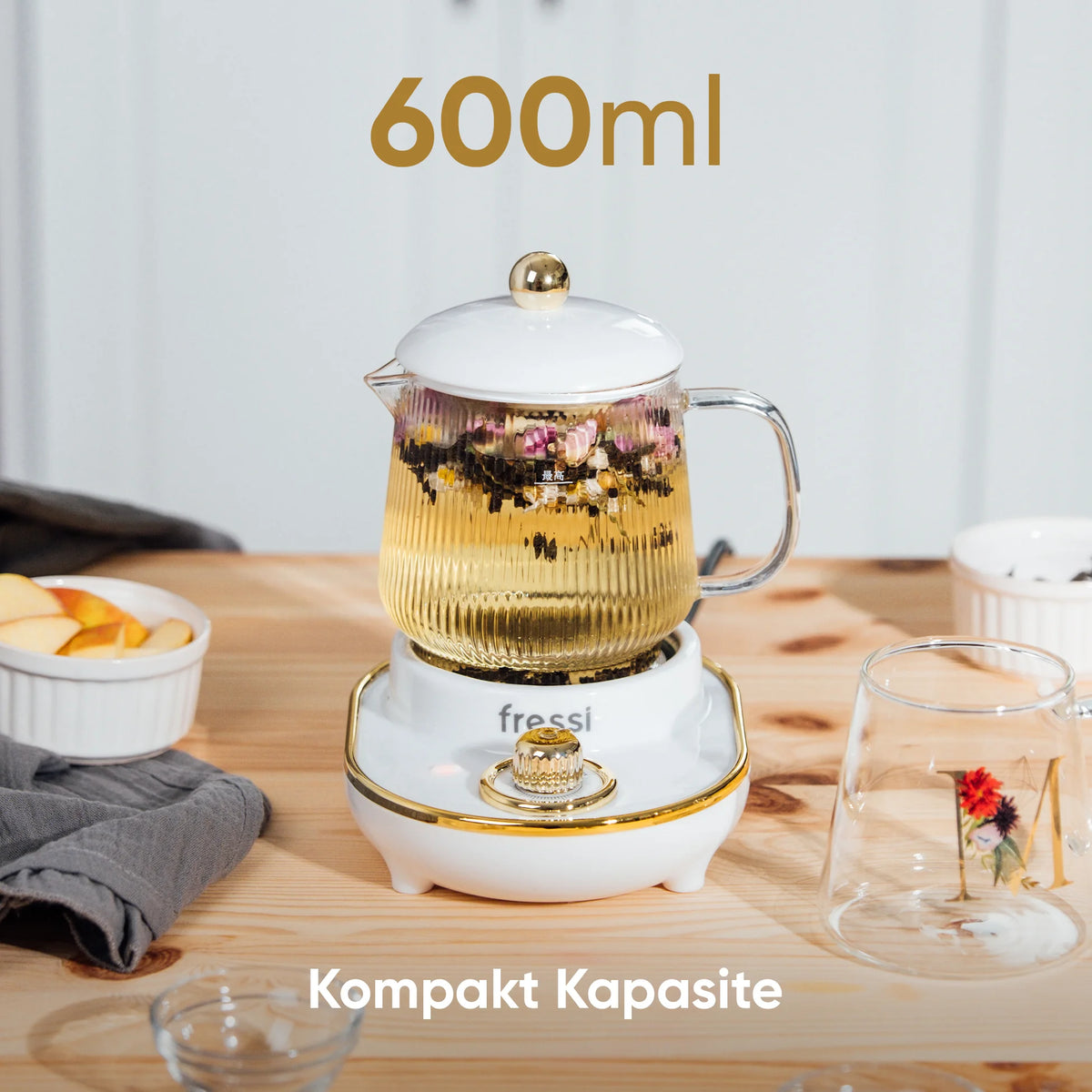 YSB-GC03 Venice 600ml Elektrikli Çok Fonksiyonlu Cam Su Isıtıcı Kettle Bitki Çayı Makinesi - Beyaz