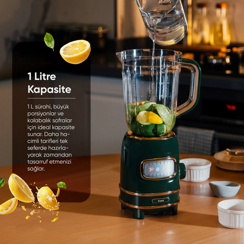 FR-BL01 Retroblend Kişisel Blender Seti Öğütücülü Smoothie Şişeli Blender 1,0 Litre Blendir Seti - Yeşil