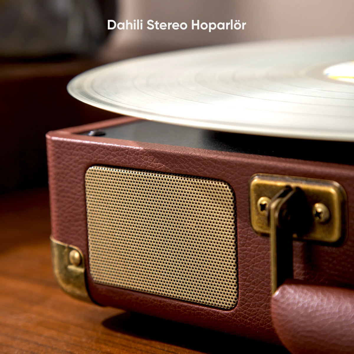 FR-P101 Zenitte Dahili Hoparlörlü Pikap Müzik Kutusu Usb+Rca+Bluetooth - Krem