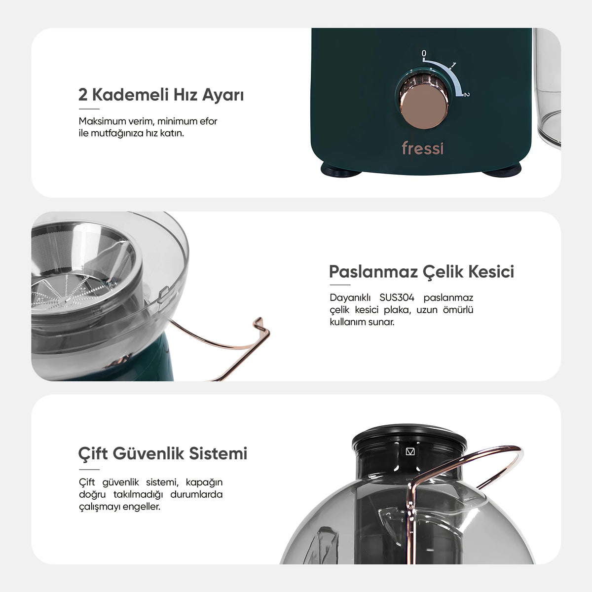 FR-KM01 Essenza Katı Meyve Sıkacağı Hız Ayarlı 1,2L 800W - Yeşil