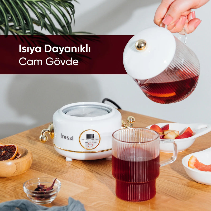 YSB-GC02 Eiffel 600ml Elektrikli Çok Fonksiyonlu Cam Su Isıtıcı Kettle Bitki Çayı Makinesi - Beyaz