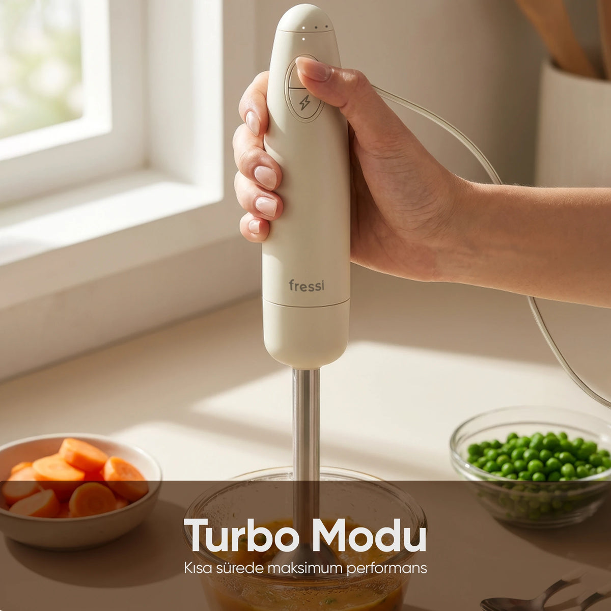 FR-HB271  Çubuk El Blender Paslanmaz Çelik Bıçaklı Turbo 1000W - Krem