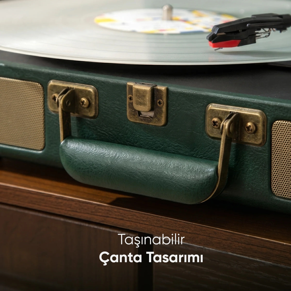 FR-P101 Zenitte Dahili Hoparlörlü Pikap Müzik Kutusu Usb+Rca+Bluetooth - Yeşil