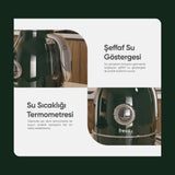 FR-KT05 Vintheat 1,7L Isı Göstergeli Kettle Su Isıtıcısı - Yeşil