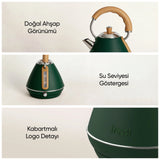 FR-KT07 Retro Mavera 1,7 Litre Ahşap Kulp Detaylı Kettle Su Isıtıcısı - Yeşil