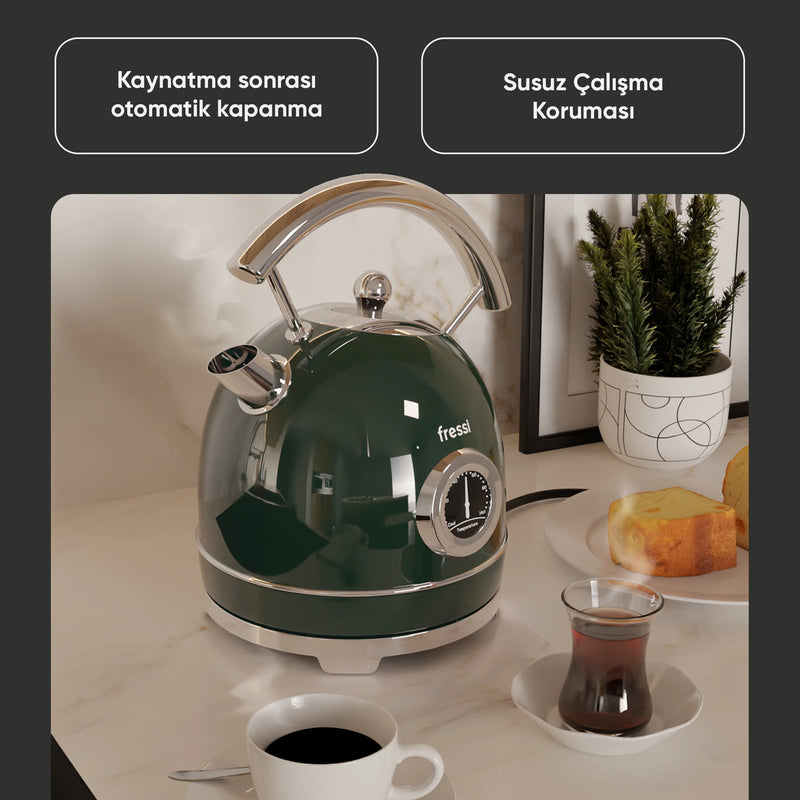 FR-KT06 Magnoli 1,8L Isı Göstergeli Kettle Su Isıtıcısı - Yeşil