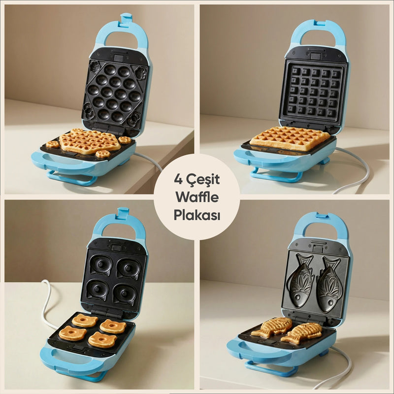 FR-TM33 PanFun Çıkarılabilir Plakalı Tost ve Waffle Makinesi - Mavi