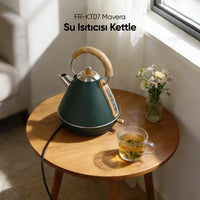 FR-KT07 Retro Mavera 1,7 Litre Ahşap Kulp Detaylı Kettle Su Isıtıcısı - Yeşil