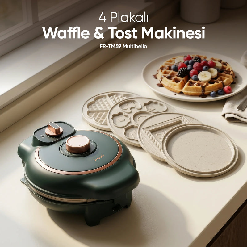 FR-TM59 Multibello  Tost Ve Waffle Makinesi Çıkarabilir Yapışmaz Plakalı 4 Ayrı Plaka - Yeşil