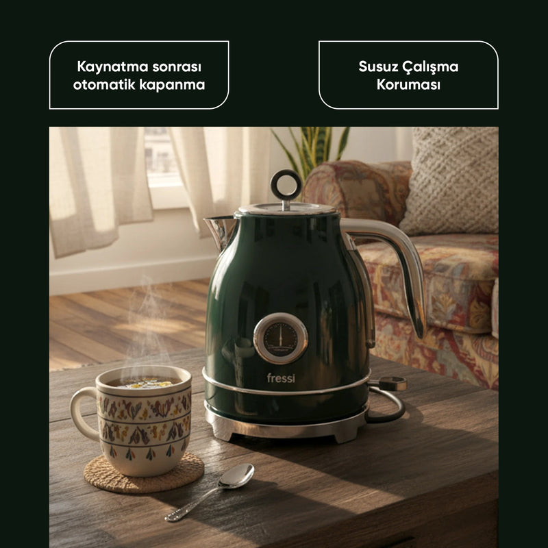 FR-KT05 Vintheat 1,7L Isı Göstergeli Kettle Su Isıtıcısı - Yeşil