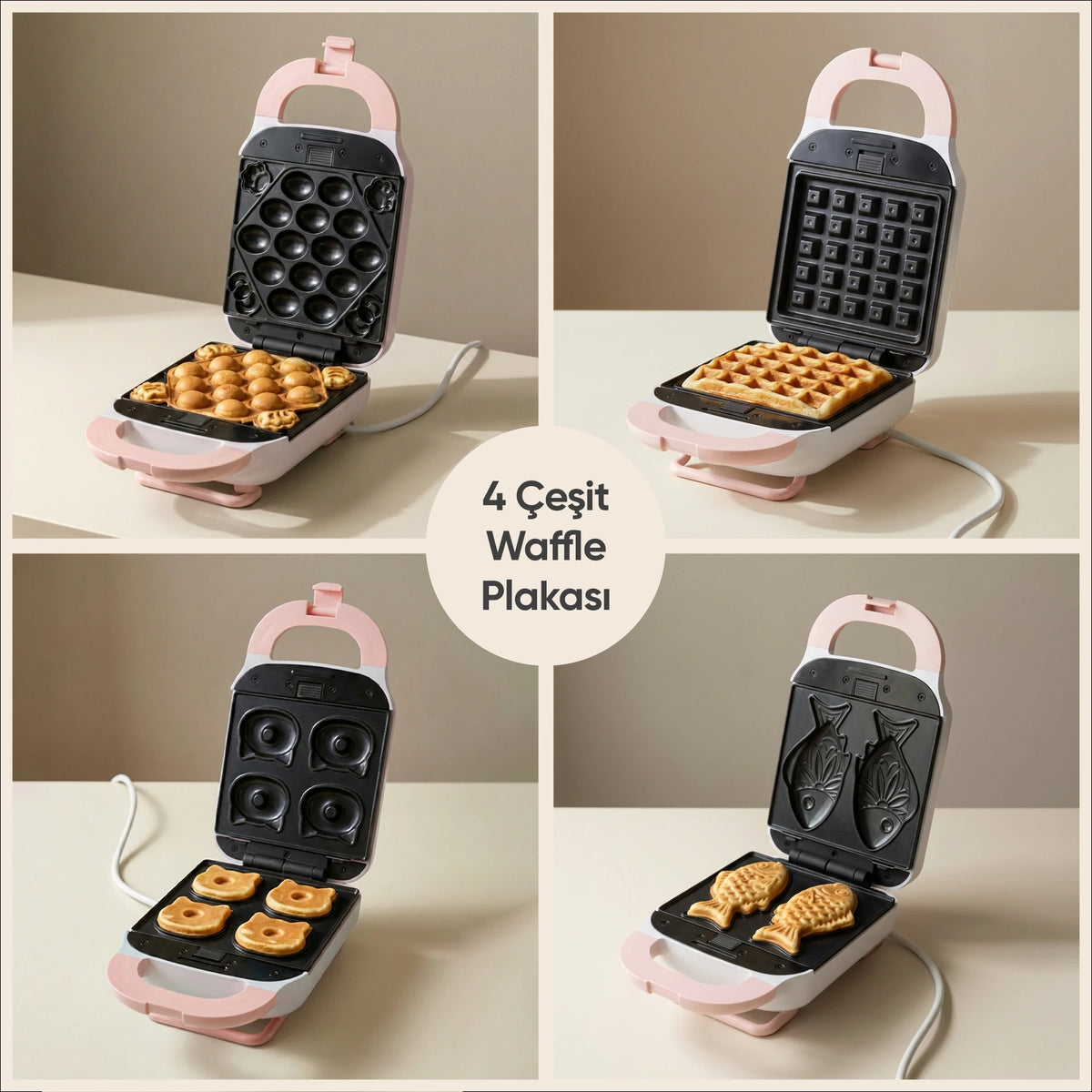 FR-TM33 PanFun Çıkarılabilir Plakalı Tost ve Waffle Makinesi - Pembe