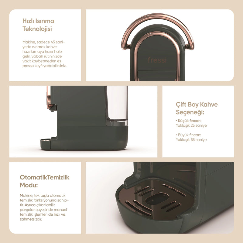 EM-542 Belezza Espresso & Cappuccino Makinesi Kapsül Kahve Makinesi - Yeşil
