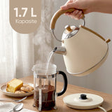 FR-KT07 Retro Mavera 1,7 Litre Ahşap Kulp Detaylı Kettle Su Isıtıcısı - Krem