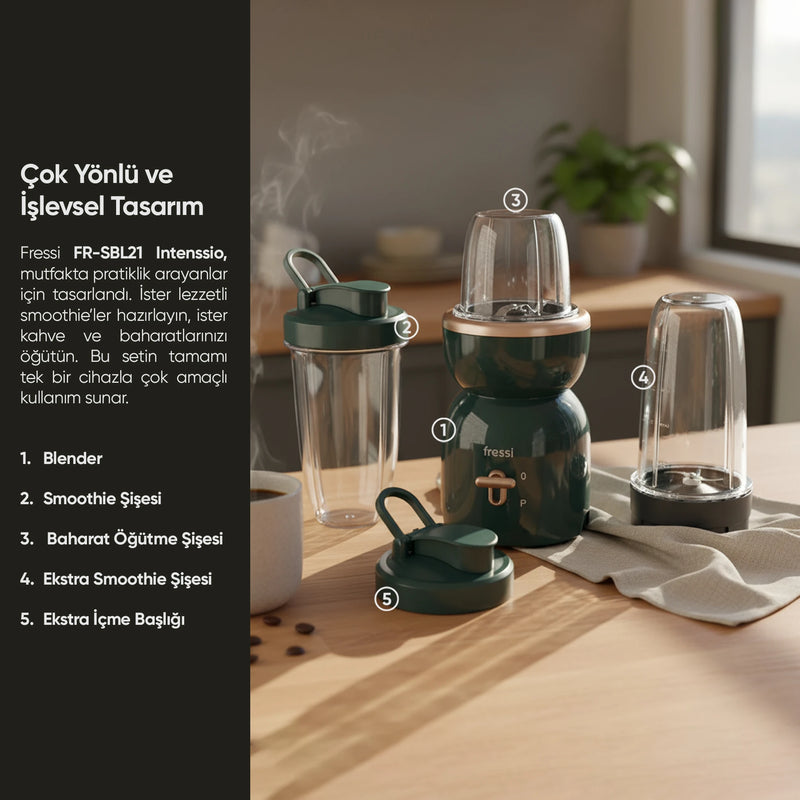 FR-SBL21 İntenssio Öğütücülü Çift Şişeli Smoothie Blender Seti 400W - Yeşil