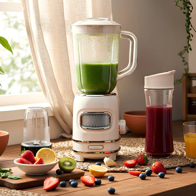 FR-BL01 Retroblend Kişisel Blender Seti Öğütücülü Smoothie Şişeli Blender 1,0 Litre Blendir Seti - Krem