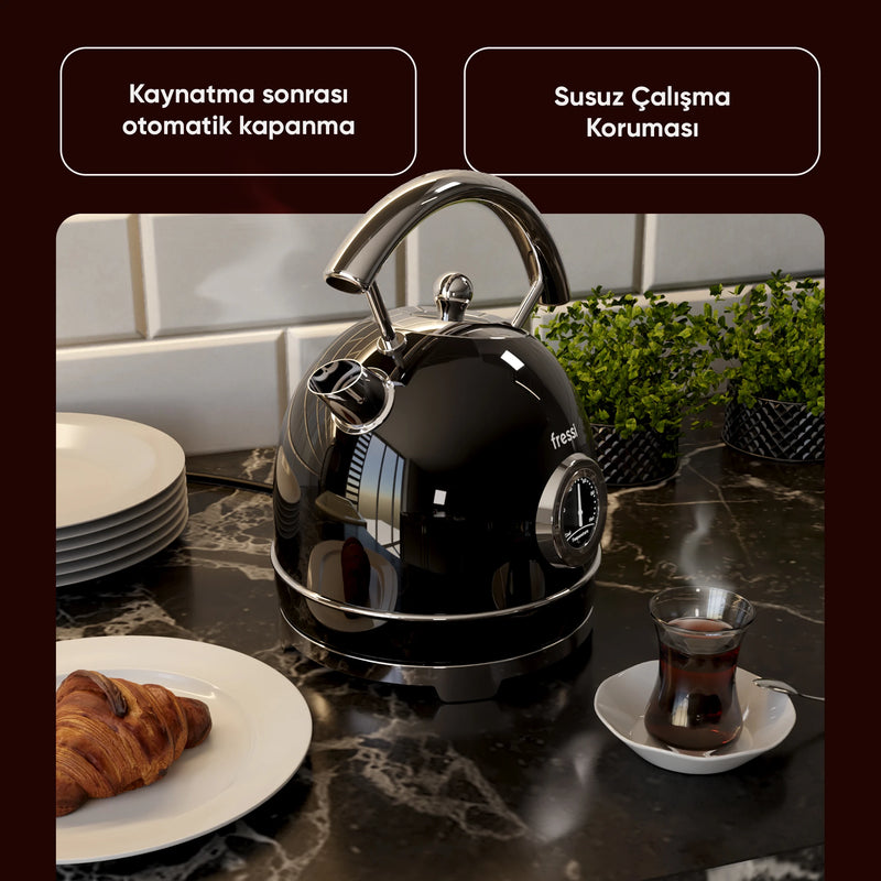 FR-KT06 Magnoli 1,8L Isı Göstergeli Kettle Su Isıtıcısı - Siyah