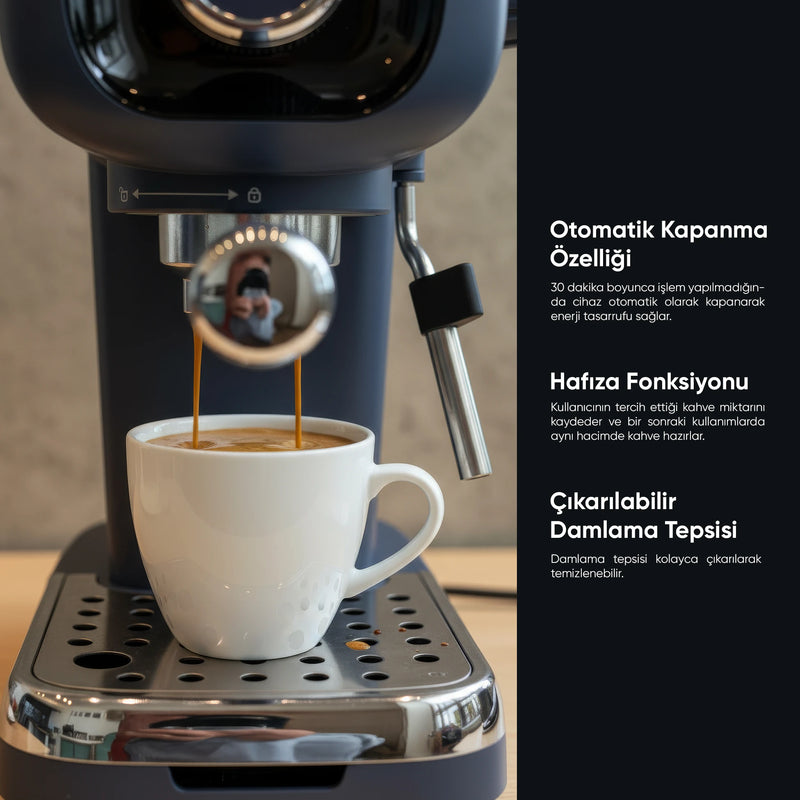 FR-EM2214 Urban Espresso Latte Cappuccino Kahve Makinesi Süt Köpürtücülü 20bar Basınçlı