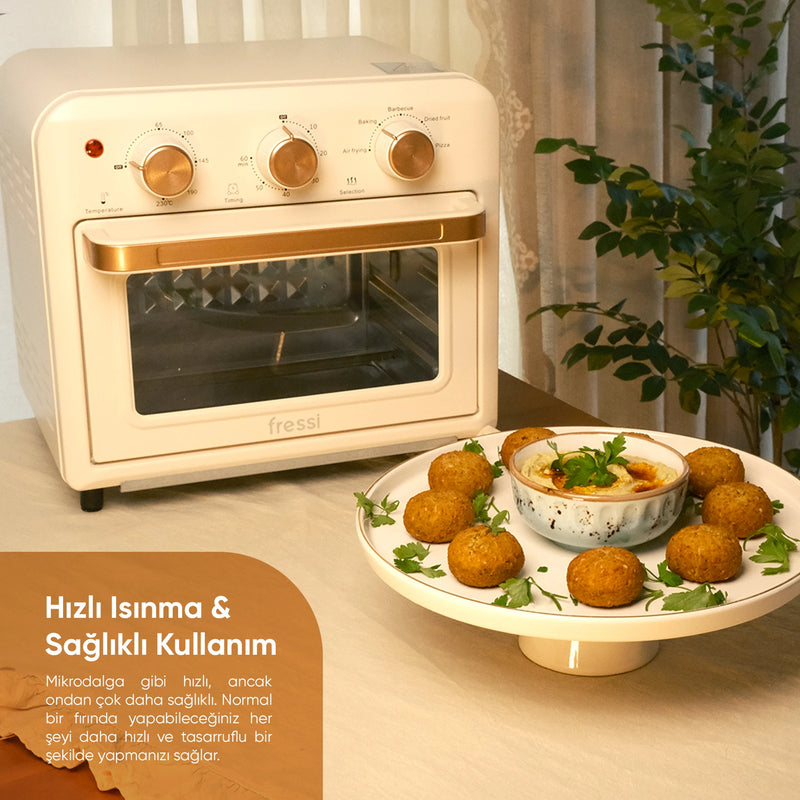 AF-01 Çok Fonksiyonlu Süre Ayarlamalı 13 Litre Xxxl Sıcak Hava Fritözü Akıllı Kore Fırını Airfryer - Krem