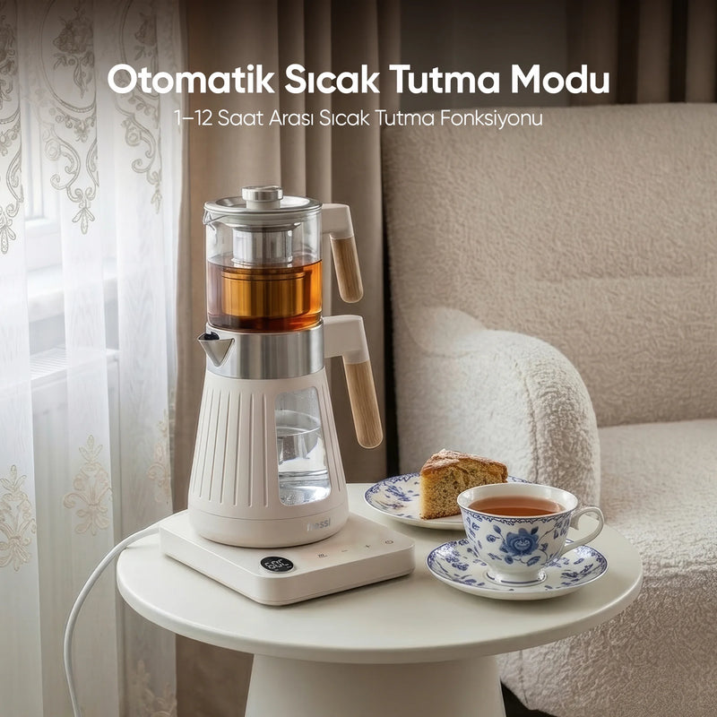FR-CM17 Theora Dijital Standlı Cam Krem Çay Makinesi - Krem