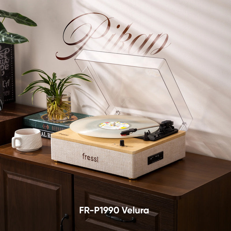 FR-P1990 Velura Dahili Hoparlörlü Pikap Müzik Kutusu Usb+Rca+Bluetooth
