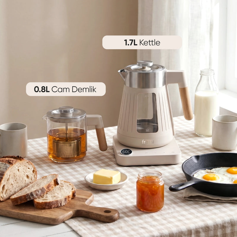 FR-CM17 Theora Dijital Standlı Cam Krem Çay Makinesi - Krem